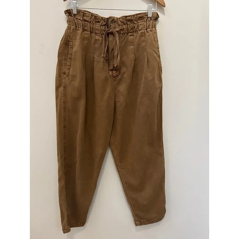 Free People Margate Pleated Trousers Tamarind Brown Size Med High Rise Boho